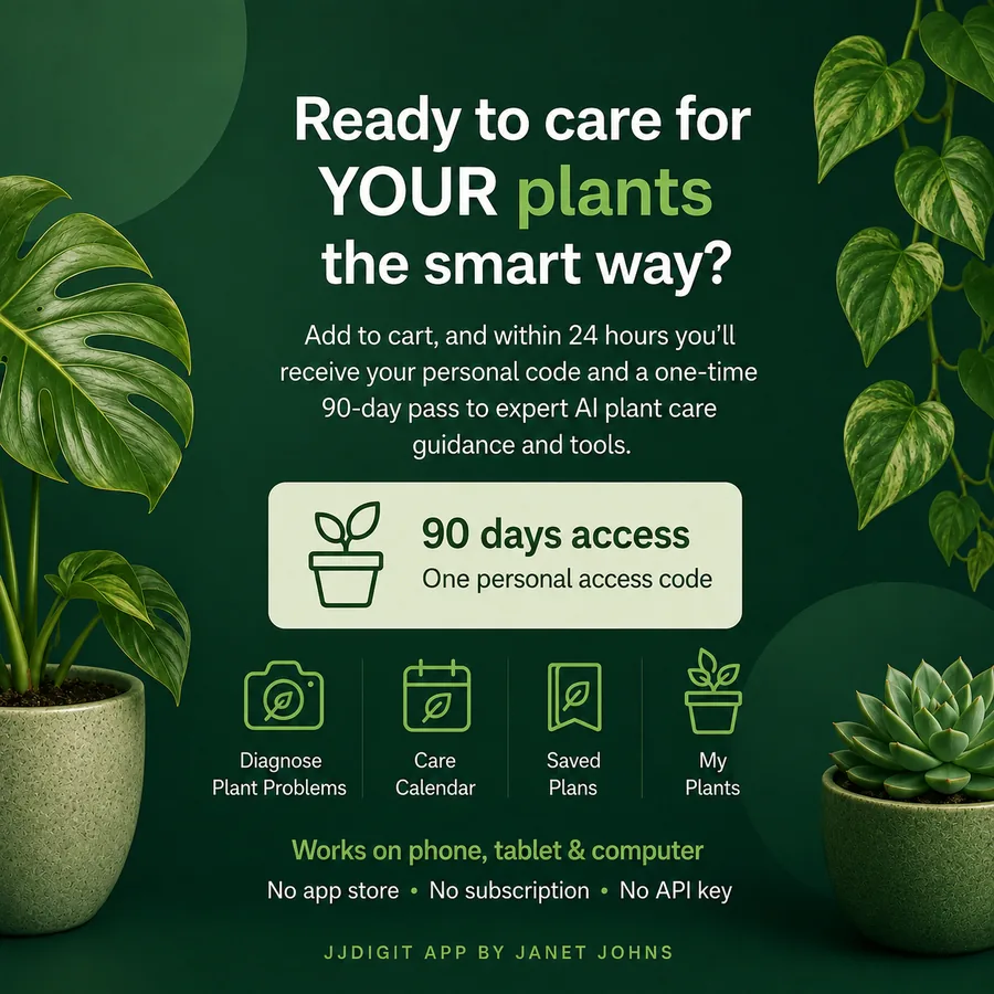 Plant-care access message highlighting diagnosis, calendar, saved plans, and My Plants